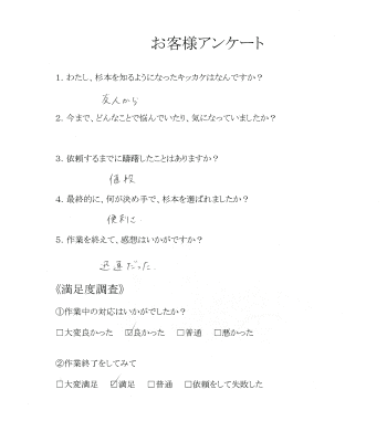 22.東広島市西条　Iさん　不用品の片付け（引越し）　お客様アンケート